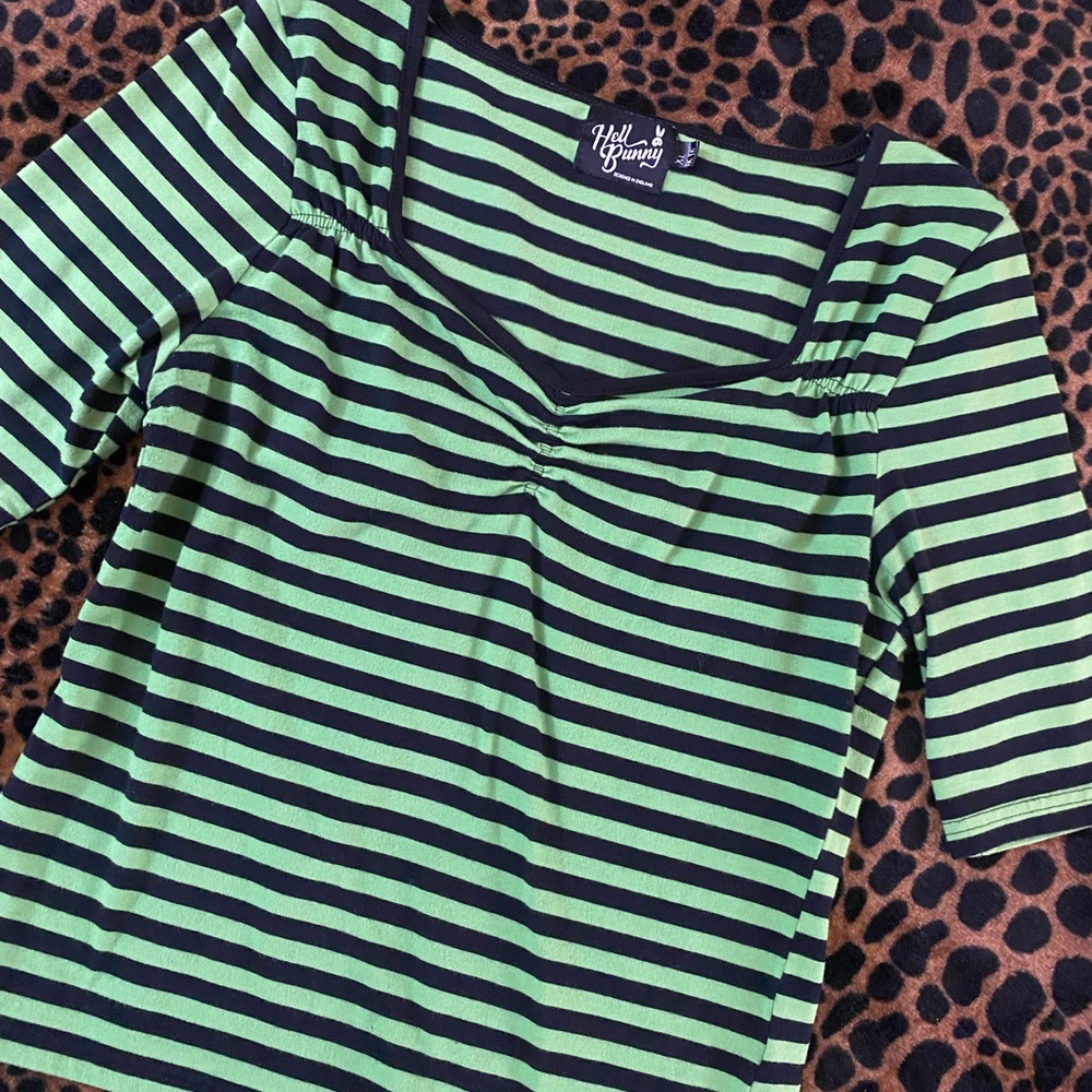 Hell Bunny Stripe Black/ Green Top Size XL